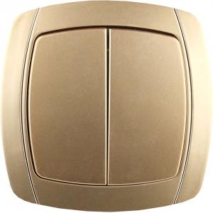Выключатель "АКЦЕНТ" двухклавишный в сборе, цвет золотой металлик, 10 А/~250 В, СВЕТОЗАР, SV-54234-GM