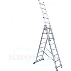 Лестница трехсекционная алюминиевая (3х400/712/1027 см, 19,5 кг), KROSPER, KRW 3х14