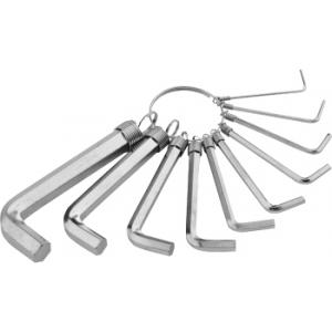 Набор ключей имбусовых HEX, 1,5-10 мм, CrV, 10шт.,никелированный, на кольце, SPARTA, 112685