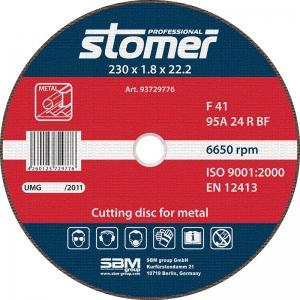 Диск отрезной CD-230T, по нержавеющему металлу, 230x2.0 мм, зерно 24, тип профиля диска 41, STOMER, 93729776