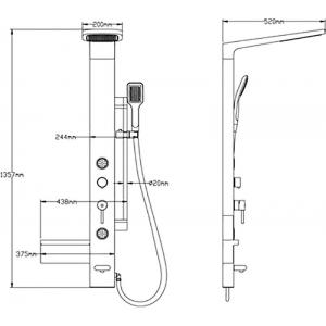 Гидромассажная панель 2 форсунки полочка для аксессуаров верхний душ 1350 х 370 мм, AM.PM, W85P-1-150S