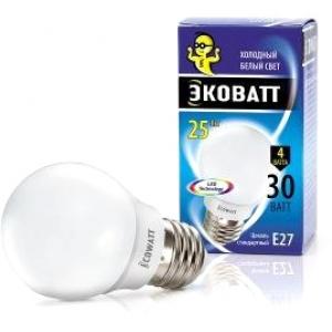 Лампа светодиодная A50 230 В 4 (30) Вт 4000K E27 холодный белый свет шарик ECOWATT 4606400614883