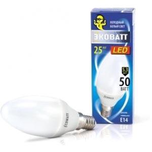 Лампа светодиодная B35 230 В 5.3 (50) Вт 4000K E14 холодный белый свет свеча ECOWATT 4606400419334