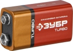 Батарейка "TURBO" щелочная (алкалиновая), тип 6LR61(крона), 9В, 1шт на карточке, ЗУБР, 59219