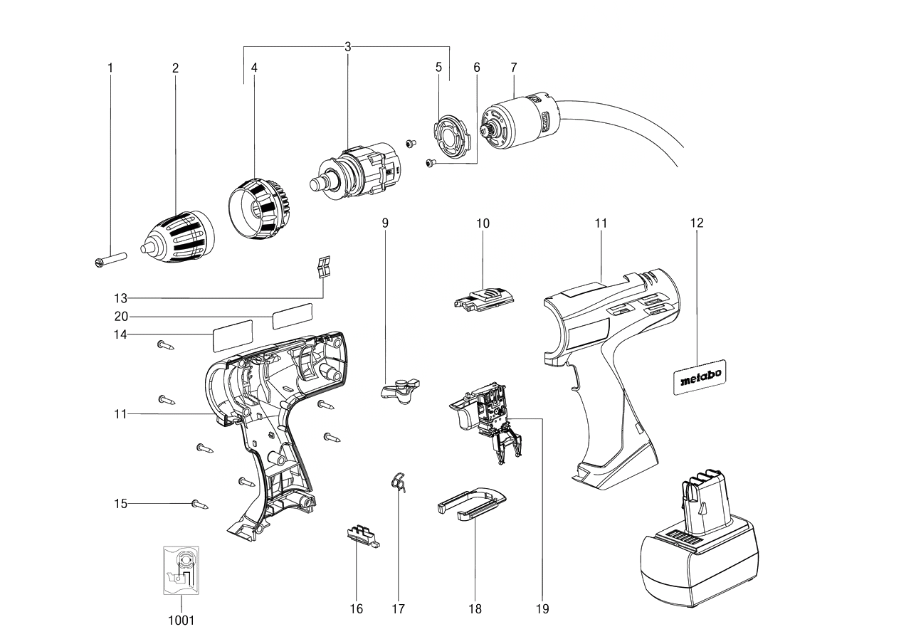 ЗАПЧАСТИ ДЛЯ ДРЕЛИ-ШУРУПОВЕРТА (ВИНТОВЕРТА) АККУМУЛЯТОРНОГО METABO BSZ 14.4 (ТИП 02154380)