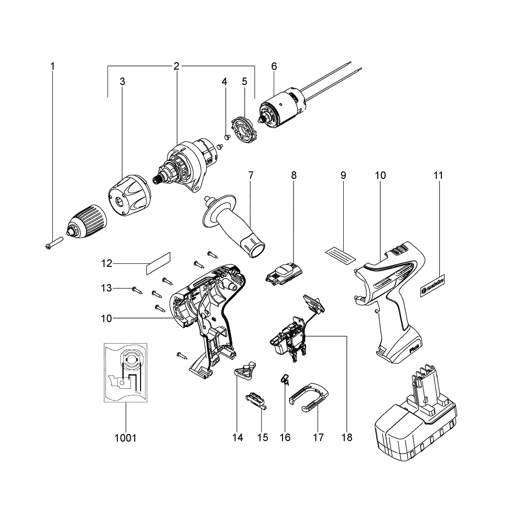 ЗАПЧАСТИ ДЛЯ ДРЕЛИ-ШУРУПОВЕРТА (ВИНТОВЕРТА) АККУМУЛЯТОРНОГО УДАРНОГО METABO SBP 18 PLUS (ТИП 02422000)