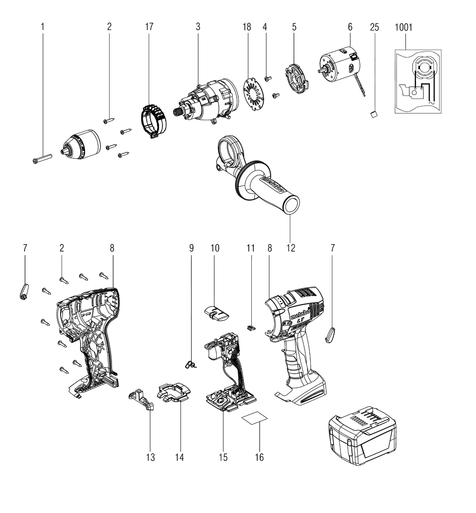ЗАПЧАСТИ ДЛЯ ДРЕЛИ-ШУРУПОВЕРТА (ВИНТОВЕРТА) АККУМУЛЯТОРНОГО УДАРНОГО METABO SB 14.4 LT IMPULS (ТИП 02140000)