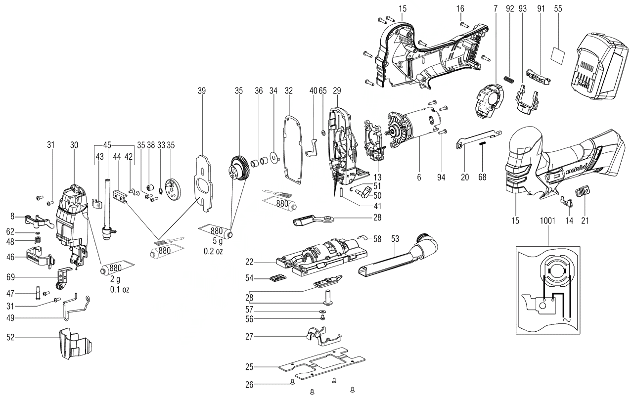 ЗАПЧАСТИ ДЛЯ ЛОБЗИКА АККУМУЛЯТОРНОГО METABO STA 18 LTX 140 (6.01405.89) (ТИП 01405000)