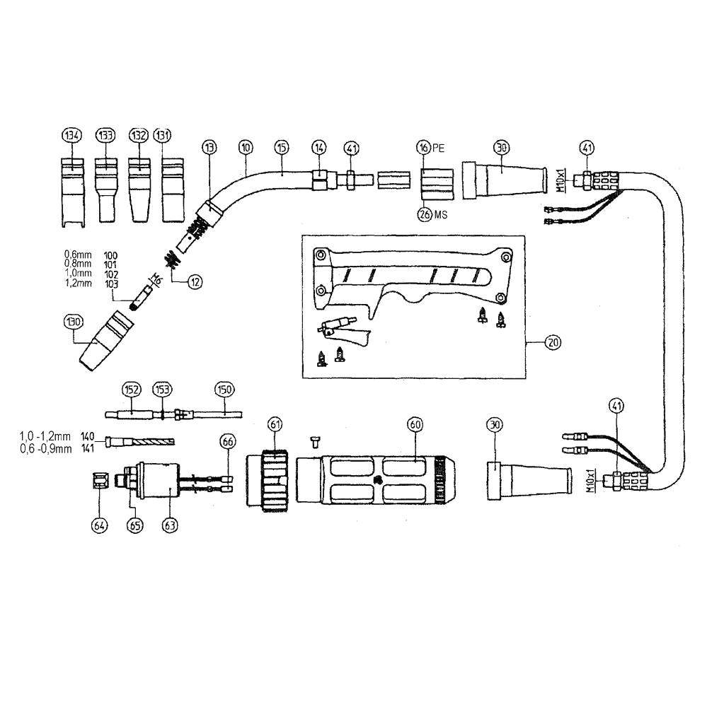 ЗАПЧАСТИ ДЛЯ ГОРЕЛКИ MIG/MAG METABO SB 15/4 KZ2 (ТИП 0902009957 10)