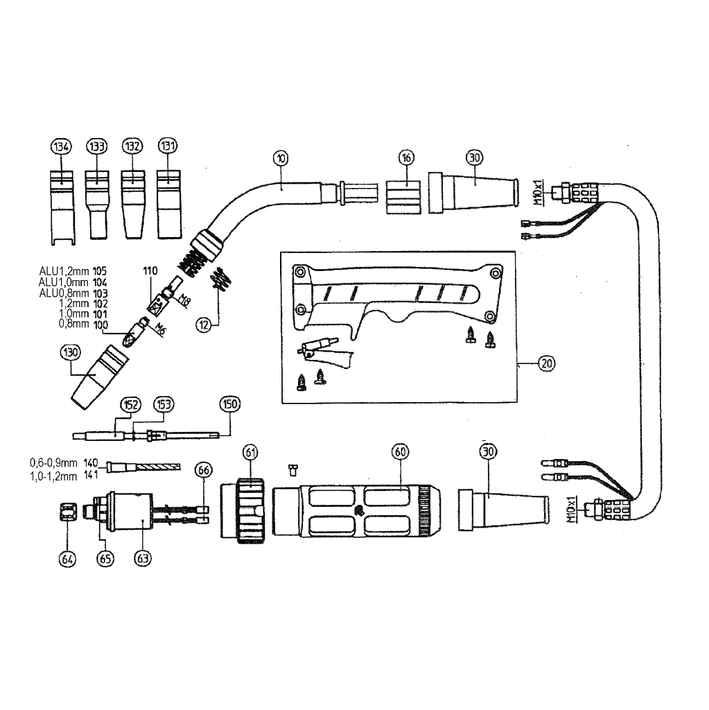 ЗАПЧАСТИ ДЛЯ ГОРЕЛКИ MIG/MAG METABO SB 25/5 200 A KZ2 (ТИП 0902008357 10)