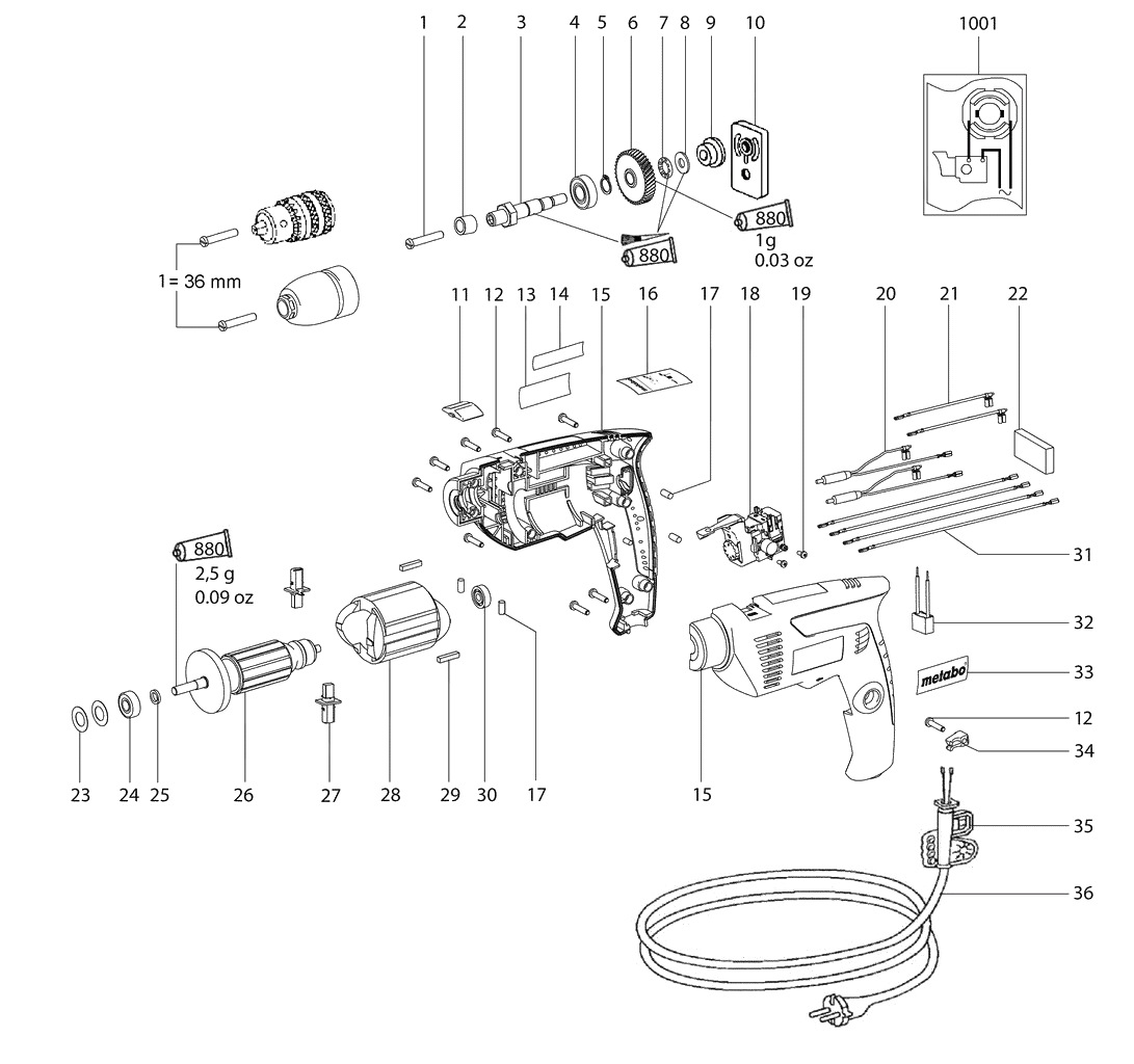 ЗАПЧАСТИ ДЛЯ ДРЕЛИ ЭЛЕКТРИЧЕСКОЙ METABO BE 561 (6.01162.00) (ТИП 01162000)