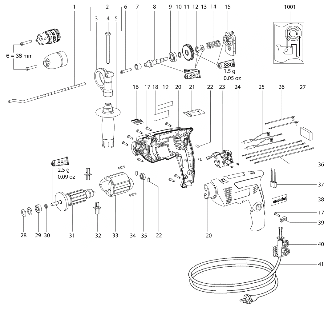 ЗАПЧАСТИ ДЛЯ ДРЕЛИ ЭЛЕКТРИЧЕСКОЙ УДАРНОЙ METABO SBE 561 (ТИП 01160000)