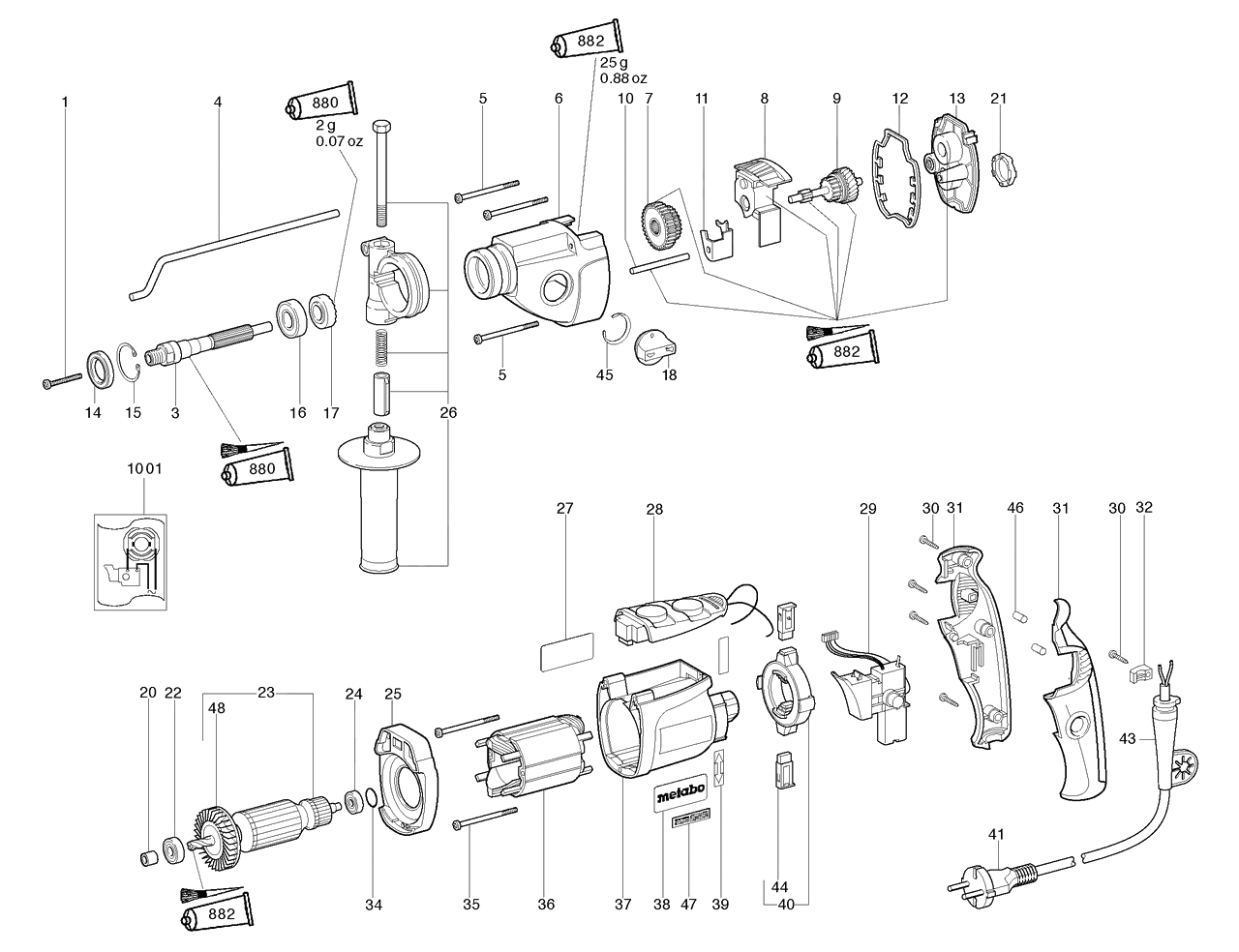 ЗАПЧАСТИ ДЛЯ ДРЕЛИ ЭЛЕКТРИЧЕСКОЙ УДАРНОЙ METABO SBE 850 IMPULS (ТИП 00849001)