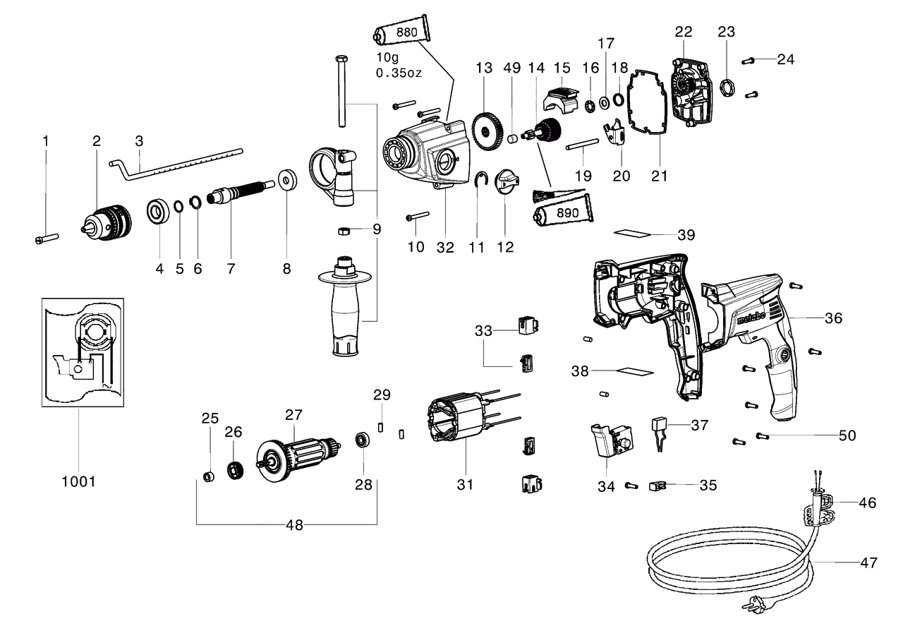 ЗАПЧАСТИ ДЛЯ ДРЕЛИ ЭЛЕКТРИЧЕСКОЙ УДАРНОЙ METABO SB 760 (ТИП 00840000)