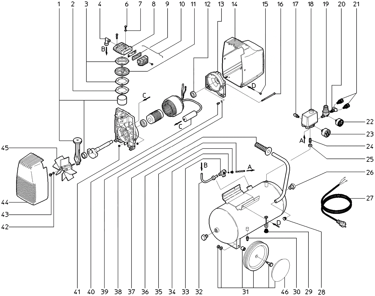 ЗАПЧАСТИ ДЛЯ КОМПРЕССОРА ПОРШНЕВОГО METABO BASIC 260 (ТИП 0230026203 10)