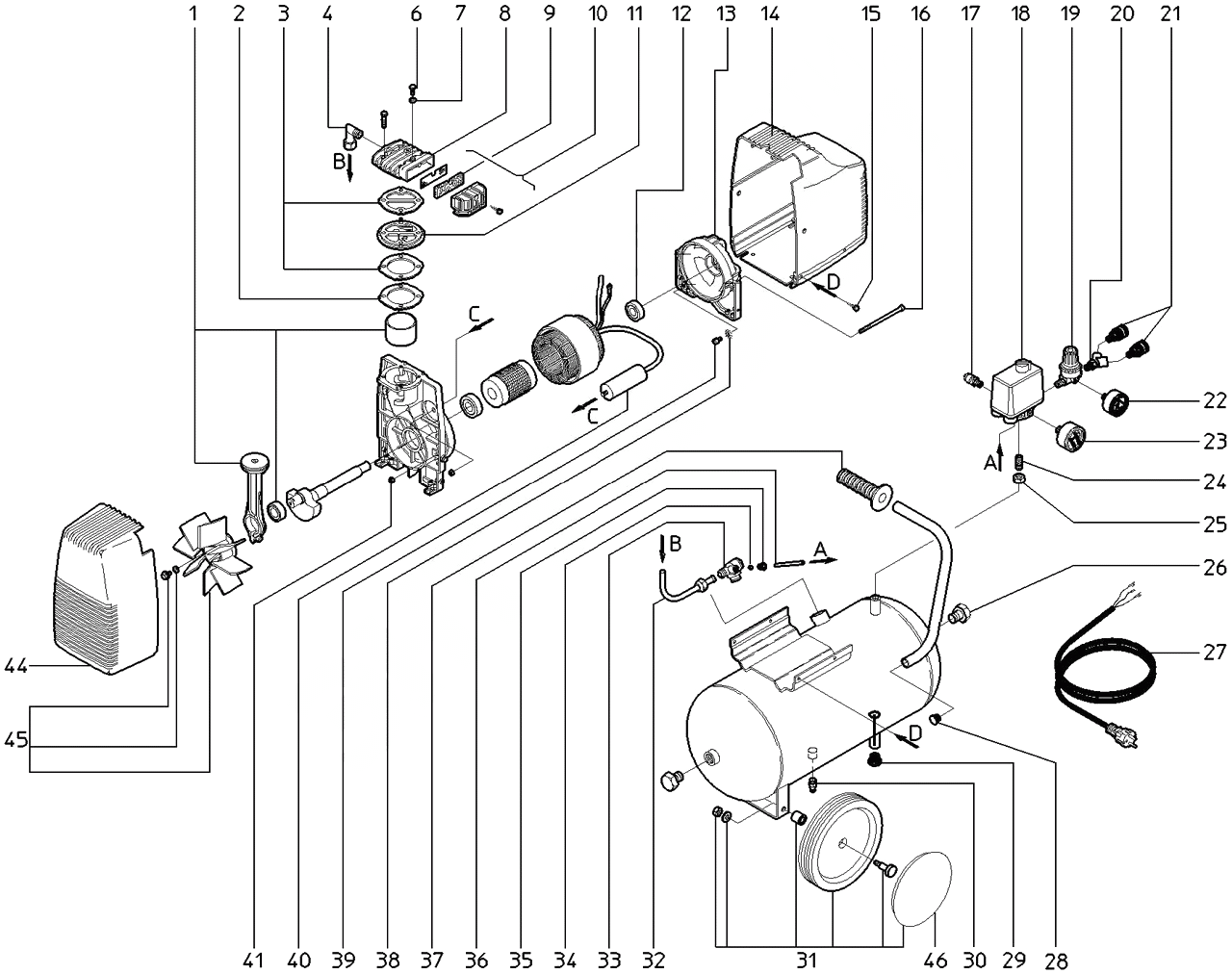 ЗАПЧАСТИ ДЛЯ КОМПРЕССОРА ПОРШНЕВОГО METABO BASIC 260 (ТИП 0230026203 12)