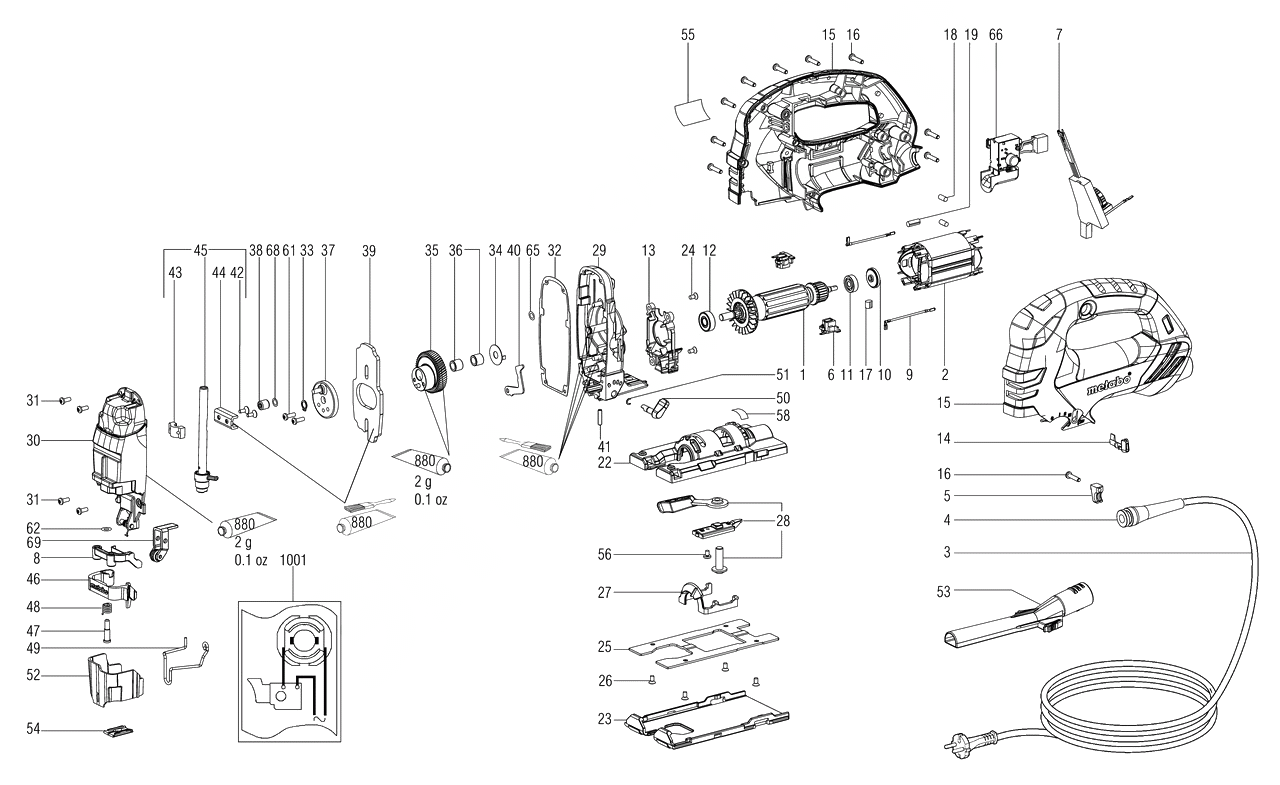 ЗАПЧАСТИ ДЛЯ ЛОБЗИКА ЭЛЕКТРИЧЕСКОГО METABO STEB 140 PLUS (6.01404.70) (ТИП 01404001)