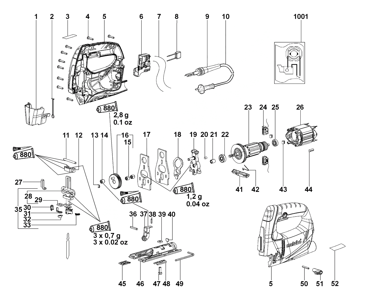 ЗАПЧАСТИ ДЛЯ ЛОБЗИКА ЭЛЕКТРИЧЕСКОГО METABO STEB 80 QUICK (6.01041.50) (ТИП 01041000)