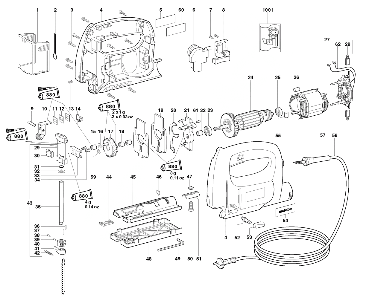 ЗАПЧАСТИ ДЛЯ ЛОБЗИКА ЭЛЕКТРИЧЕСКОГО METABO STE 80 QUICK (ТИП 06100000)