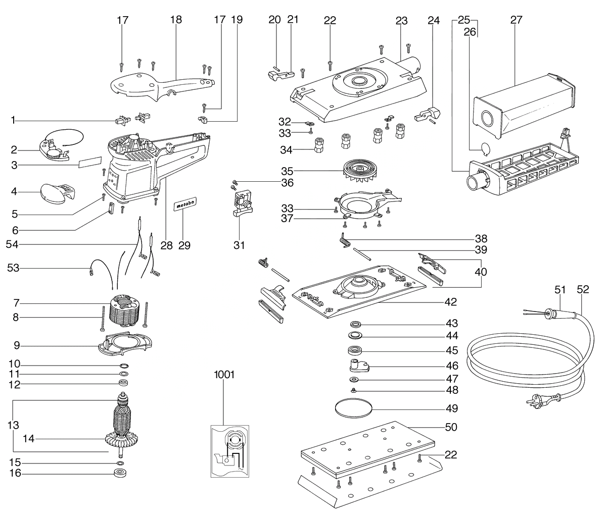 ЗАПЧАСТИ ДЛЯ МАШИНЫ ЭЛЕКТРИЧЕСКОЙ ПЛОСКОШЛИФОВАЛЬНОЙ METABO SRE PARTNER EDITION (ТИП 20028001)