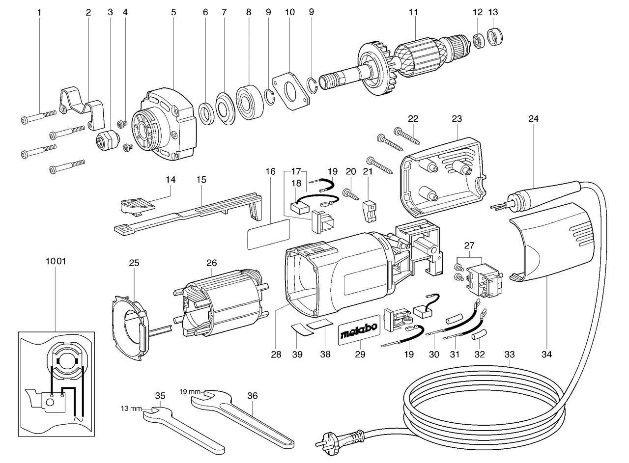 ЗАПЧАСТИ ДЛЯ МАШИНЫ ЭЛЕКТРИЧЕСКОЙ ПРЯМОШЛИФОВАЛЬНОЙ METABO G 500 (ТИП 06301000)