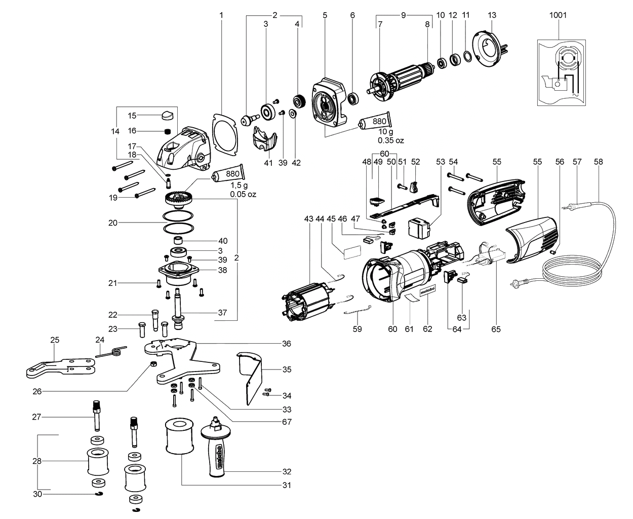 ЗАПЧАСТИ ДЛЯ МАШИНЫ ЭЛЕКТРИЧЕСКОЙ ШЛИФОВАЛЬНОЙ ДЛЯ ТРУБ METABO RBE 12-180 SET (6.02132.50) (ТИП 02132000)