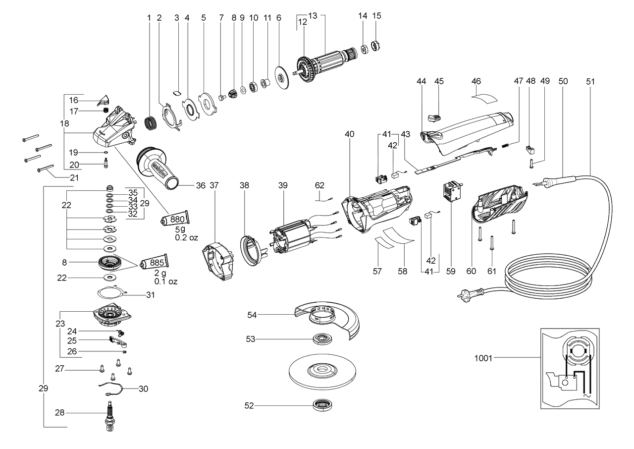 ЗАПЧАСТИ ДЛЯ МАШИНЫ ЭЛЕКТРИЧЕСКОЙ ШЛИФОВАЛЬНОЙ УГЛОВОЙ METABO WB 11-150 QUICK (ТИП 00276001)