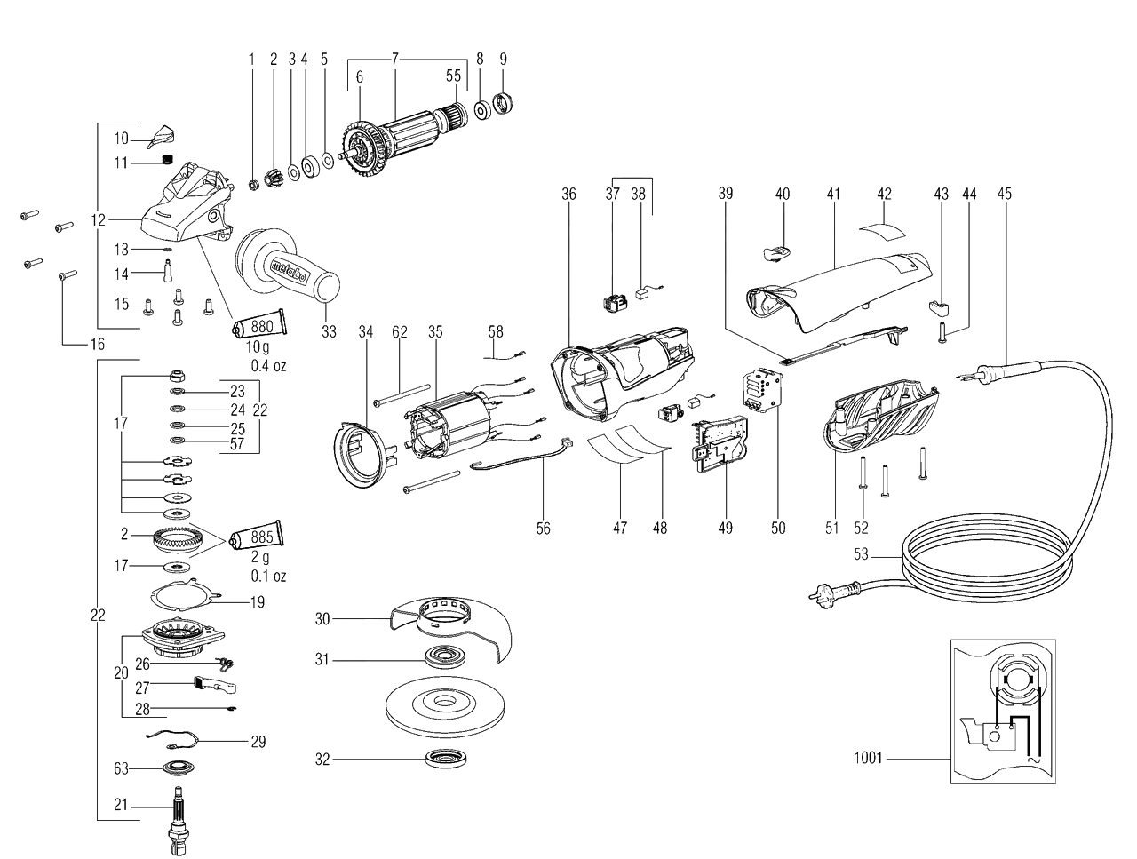 ЗАПЧАСТИ ДЛЯ МАШИНЫ ЭЛЕКТРИЧЕСКОЙ ШЛИФОВАЛЬНОЙ УГЛОВОЙ METABO WE 14-125 PLUS (ТИП 00281000)