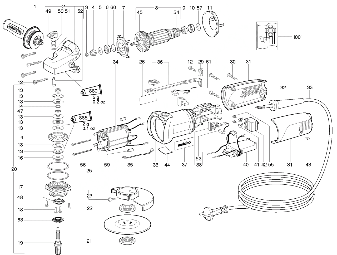 ЗАПЧАСТИ ДЛЯ МАШИНЫ ЭЛЕКТРИЧЕСКОЙ ШЛИФОВАЛЬНОЙ УГЛОВОЙ METABO WE 14-125 PLUS (ТИП 01425001)