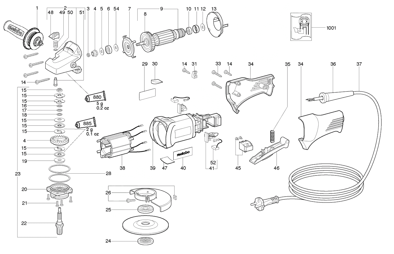 ЗАПЧАСТИ ДЛЯ МАШИНЫ ЭЛЕКТРИЧЕСКОЙ ШЛИФОВАЛЬНОЙ УГЛОВОЙ METABO WPS 7-115 QUICK (ТИП 06208000)