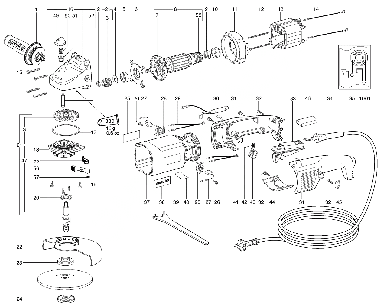 ЗАПЧАСТИ ДЛЯ МАШИНЫ ЭЛЕКТРИЧЕСКОЙ ШЛИФОВАЛЬНОЙ УГЛОВОЙ METABO W 14-125 ERGO (ТИП 06250261)