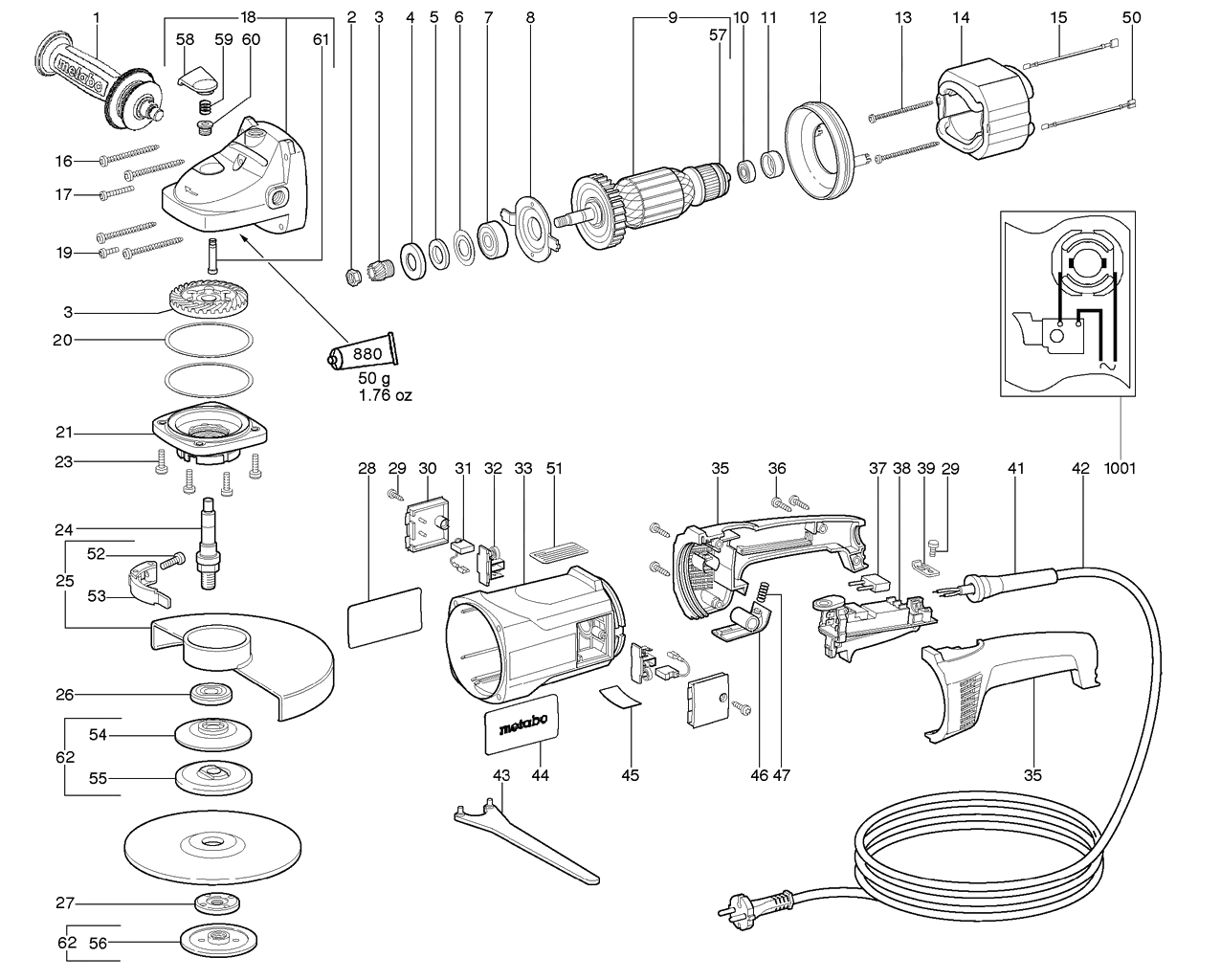 ЗАПЧАСТИ ДЛЯ МАШИНЫ ЭЛЕКТРИЧЕСКОЙ ШЛИФОВАЛЬНОЙ УГЛОВОЙ METABO W 21-230 (ТИП 06405000)