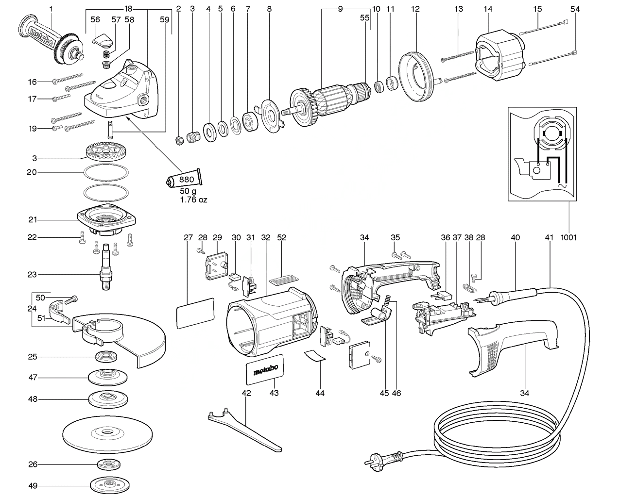 ЗАПЧАСТИ ДЛЯ МАШИНЫ ЭЛЕКТРИЧЕСКОЙ ШЛИФОВАЛЬНОЙ УГЛОВОЙ METABO W 23-180 (ТИП 06410260)