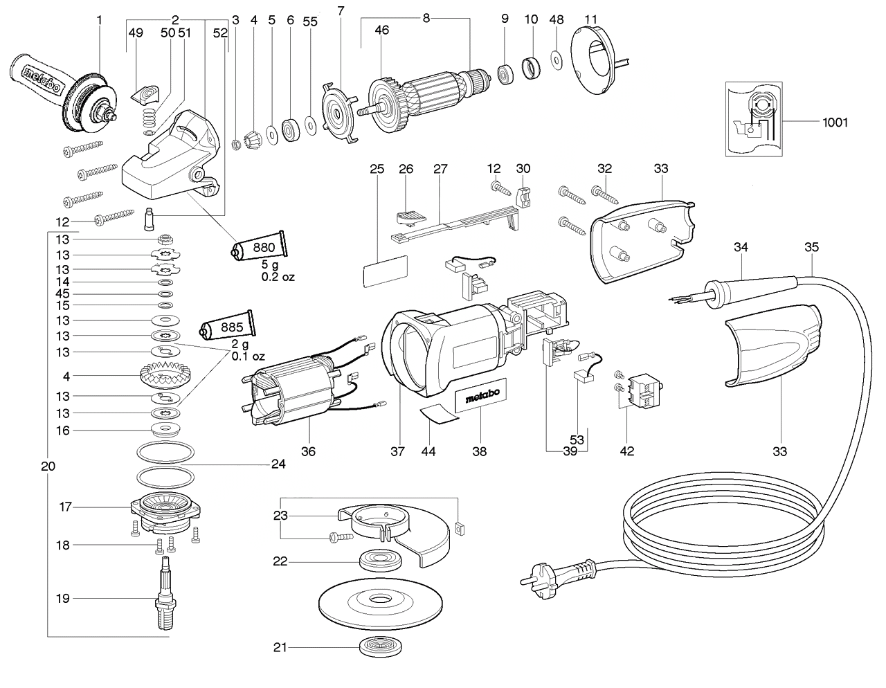 ЗАПЧАСТИ ДЛЯ МАШИНЫ ЭЛЕКТРИЧЕСКОЙ ШЛИФОВАЛЬНОЙ УГЛОВОЙ METABO W 7-115 QUICK (ТИП 00715001)