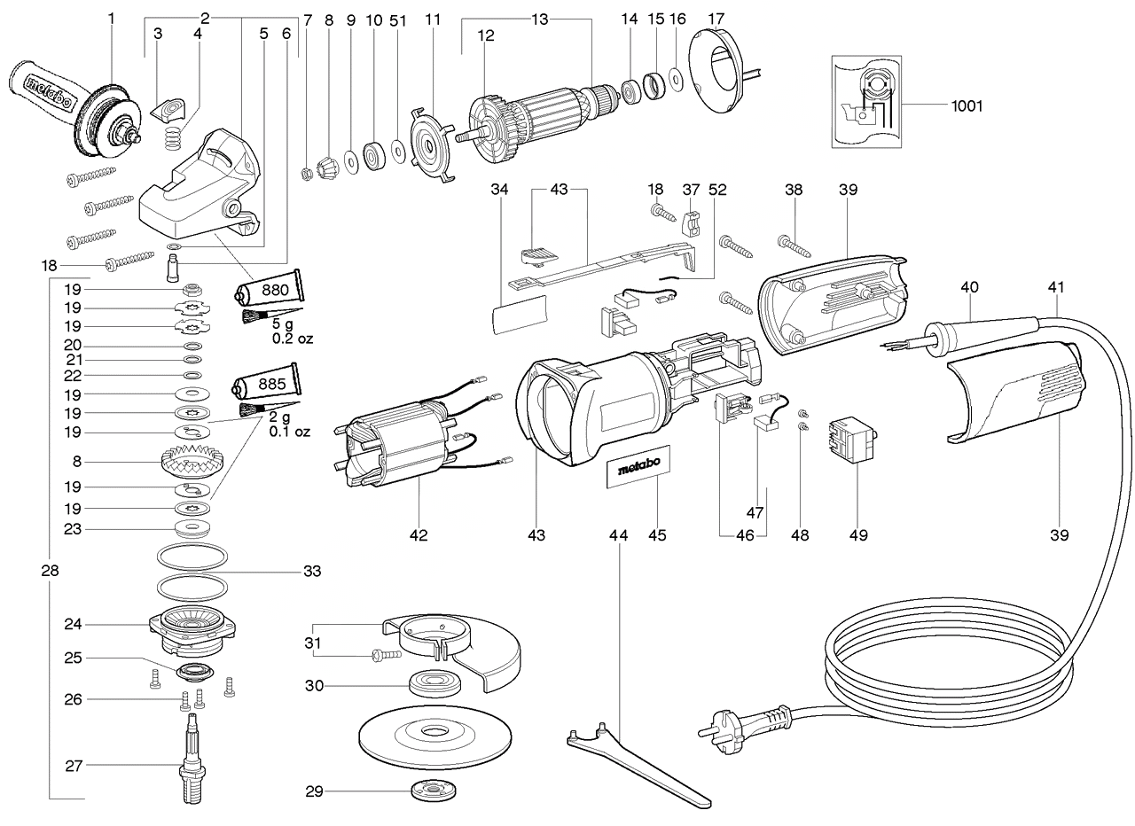 ЗАПЧАСТИ ДЛЯ МАШИНЫ ЭЛЕКТРИЧЕСКОЙ ШЛИФОВАЛЬНОЙ УГЛОВОЙ METABO W 8-125 (ТИП 00825001)