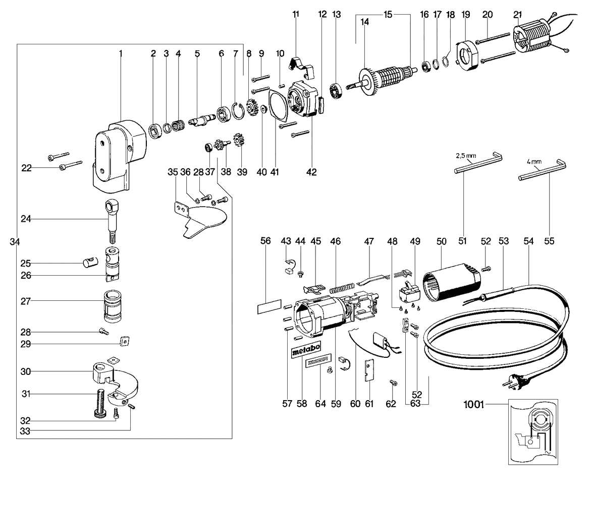 ЗАПЧАСТИ ДЛЯ НОЖНИЦ ЭЛЕКТРИЧЕСКИХ ЛИСТОВЫХ METABO KU 6870 (6.06870.00) (ТИП 06870003)