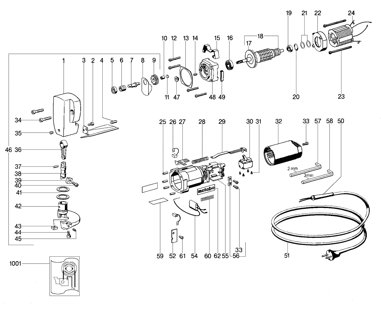 ЗАПЧАСТИ ДЛЯ НОЖНИЦ ЭЛЕКТРИЧЕСКИХ ЛИСТОВЫХ METABO KU 6872 (6.06872.00) (ТИП 06872001)