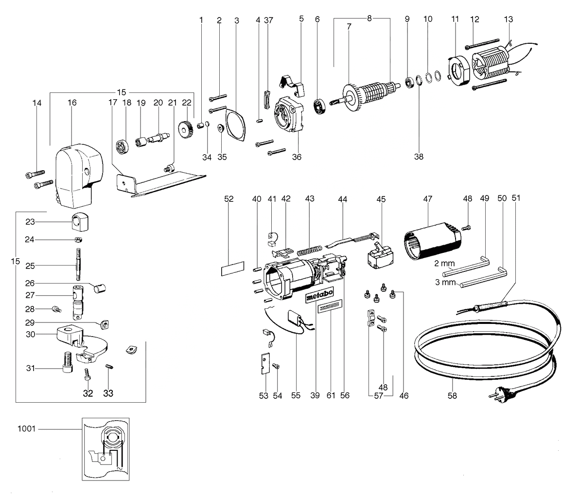 ЗАПЧАСТИ ДЛЯ НОЖНИЦ ЭЛЕКТРИЧЕСКИХ ЛИСТОВЫХ METABO KU 6872 (6.06872.00) (ТИП 06872002)