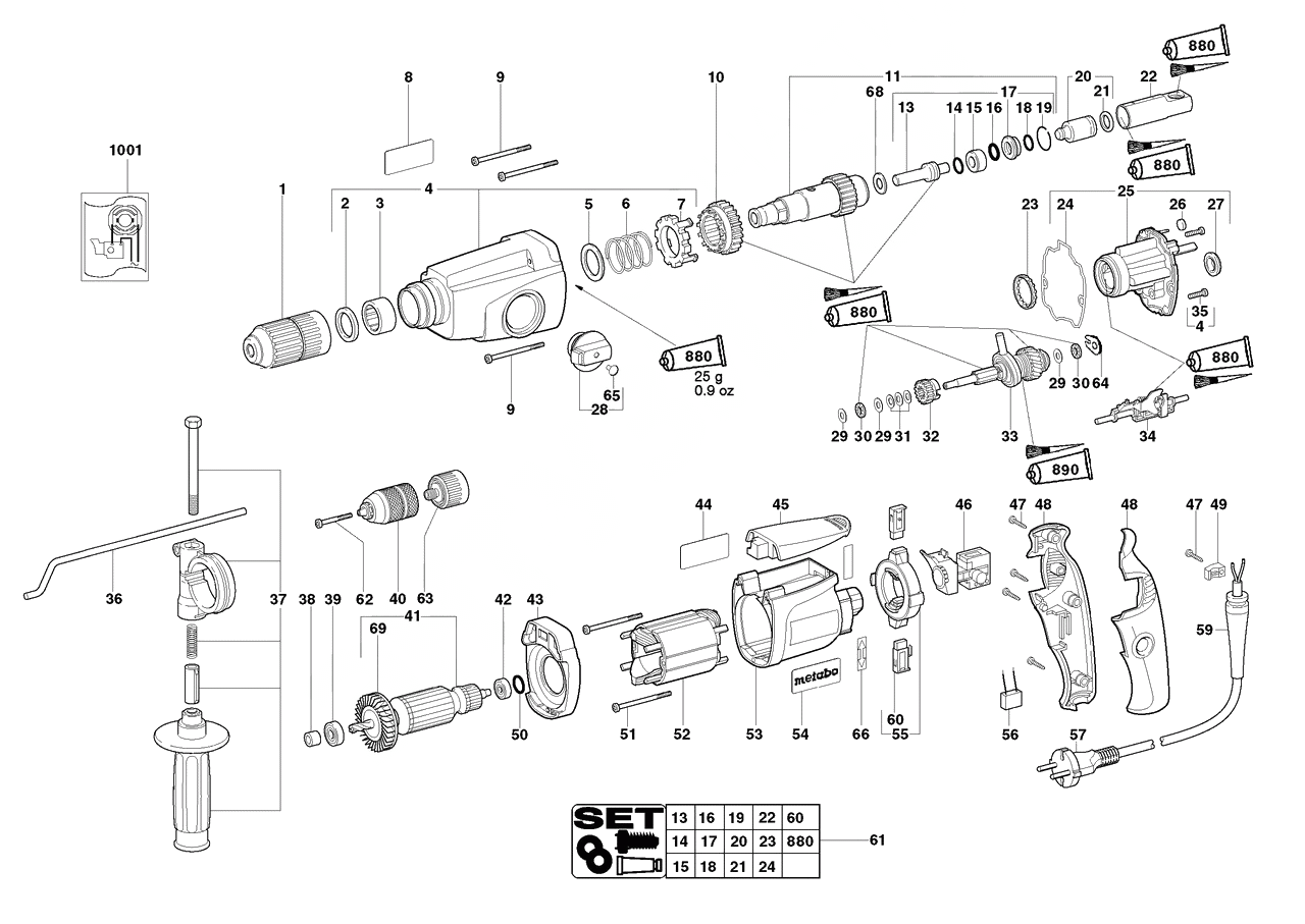 ЗАПЧАСТИ ДЛЯ МУЛЬТИПЕРФОРАТОРА ЭЛЕКТРИЧЕСКОГО METABO UHE 20 (ТИП 00691000)