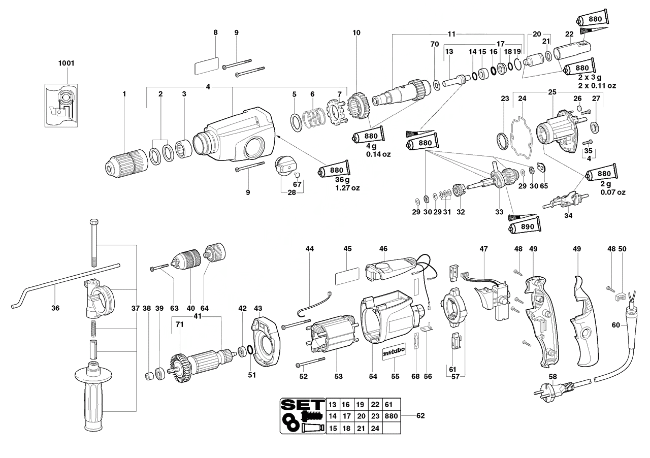 ЗАПЧАСТИ ДЛЯ МУЛЬТИПЕРФОРАТОРА ЭЛЕКТРИЧЕСКОГО METABO UHE 28 MULTI (ТИП 00961000)