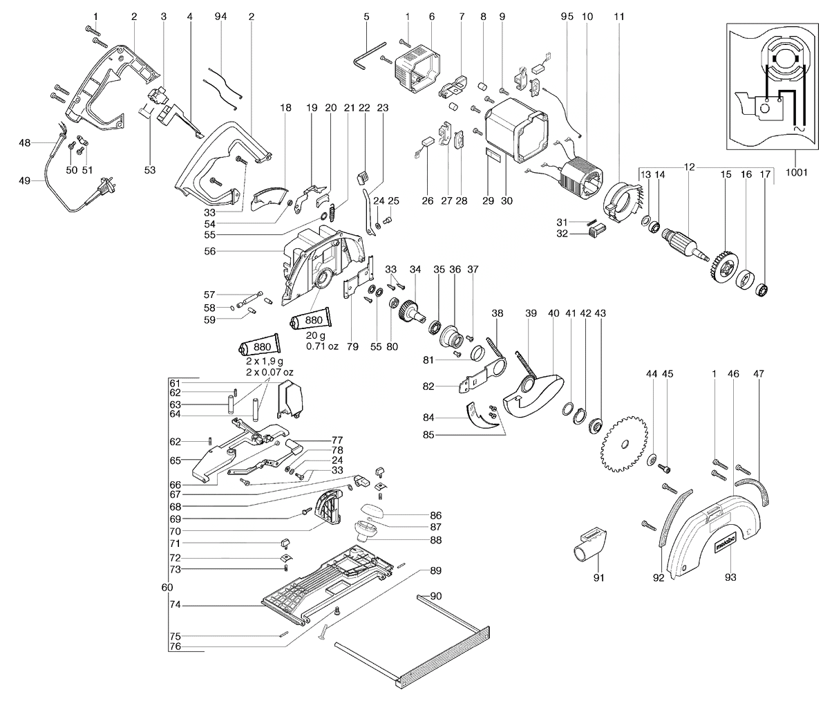 ЗАПЧАСТИ ДЛЯ ПИЛЫ ЭЛЕКТРИЧЕСКОЙ РУЧНОЙ ДИСКОВОЙ METABO KS 85 (ТИП 01885001)