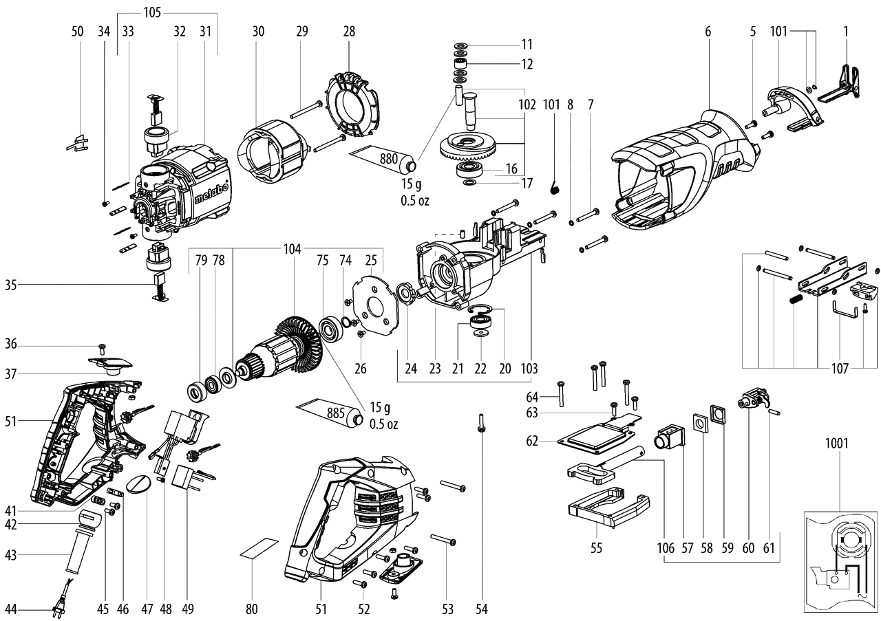 ЗАПЧАСТИ ДЛЯ ПИЛЫ ЭЛЕКТРИЧЕСКОЙ САБЕЛЬНОЙ METABO SSE 1100 (6.06177.50) (ТИП 06177000)