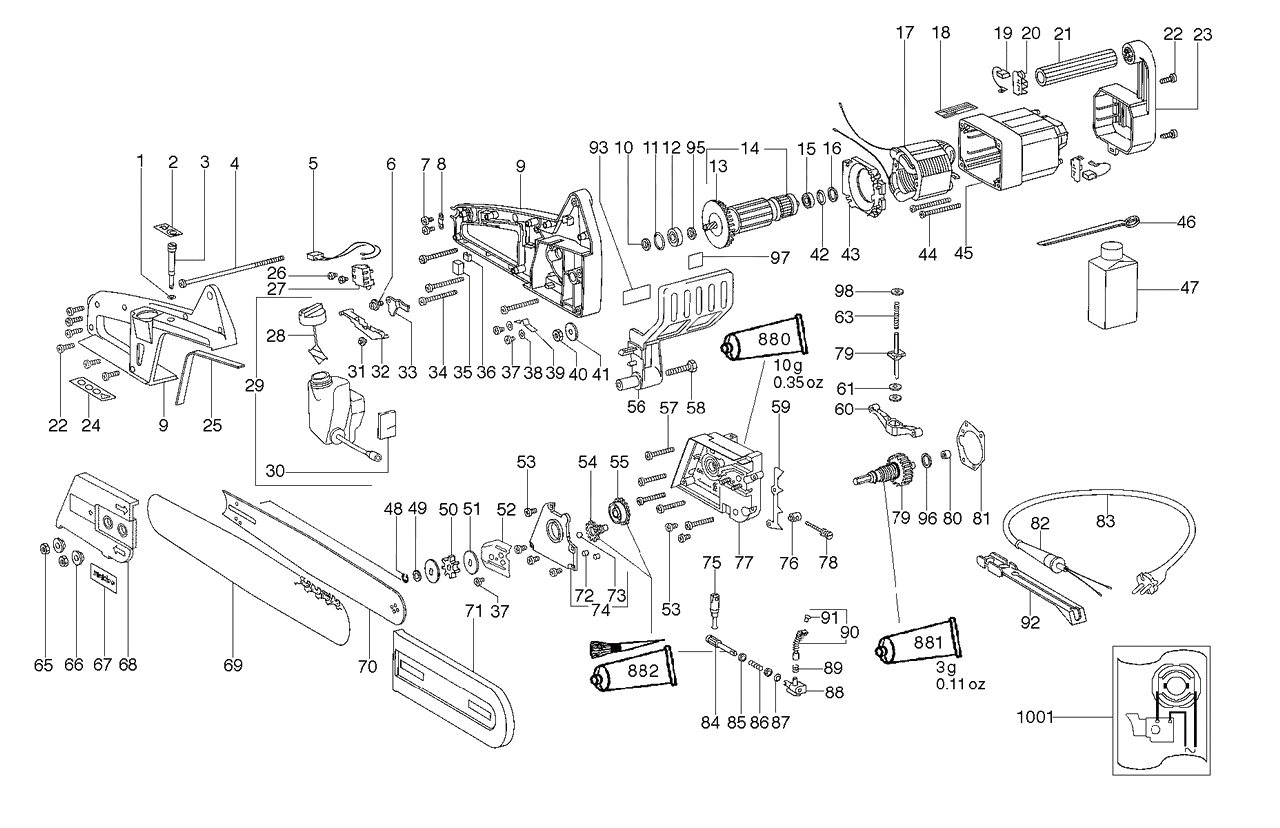 ЗАПЧАСТИ ДЛЯ ПИЛЫ ЭЛЕКТРИЧЕСКОЙ ЦЕПНОЙ METABO KT 1441 (ТИП 01441001)