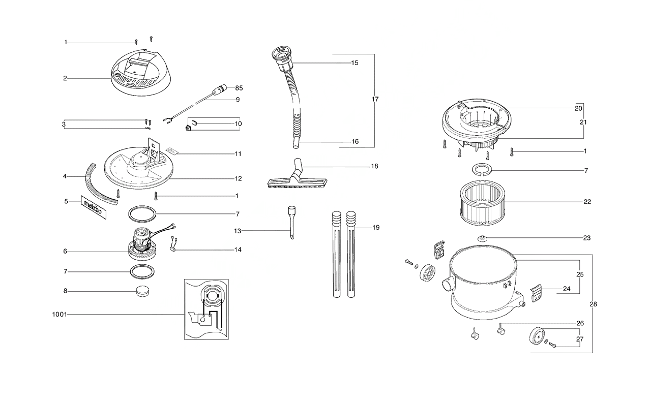 ЗАПЧАСТИ ДЛЯ ПЫЛЕСОСА ЭЛЕКТРИЧЕСКОГО УНИВЕРСАЛЬНОГО METABO AS 1200 (ТИП 21003000)