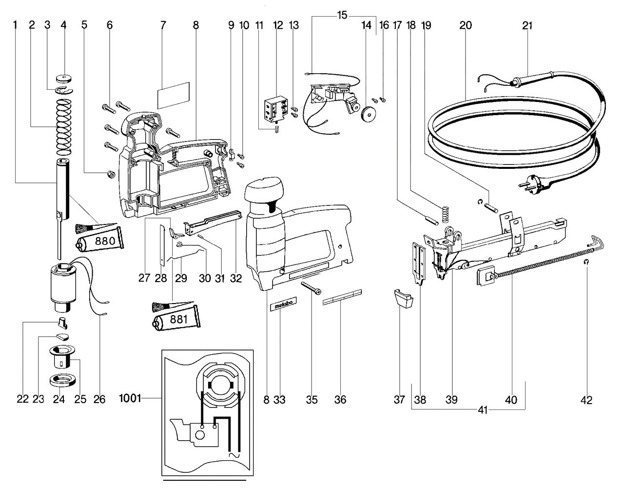 ЗАПЧАСТИ ДЛЯ СТЕПЛЕРА ЭЛЕКТРИЧЕСКОГО METABO TA E 3030 (6.03030.00) (ТИП 03030002)