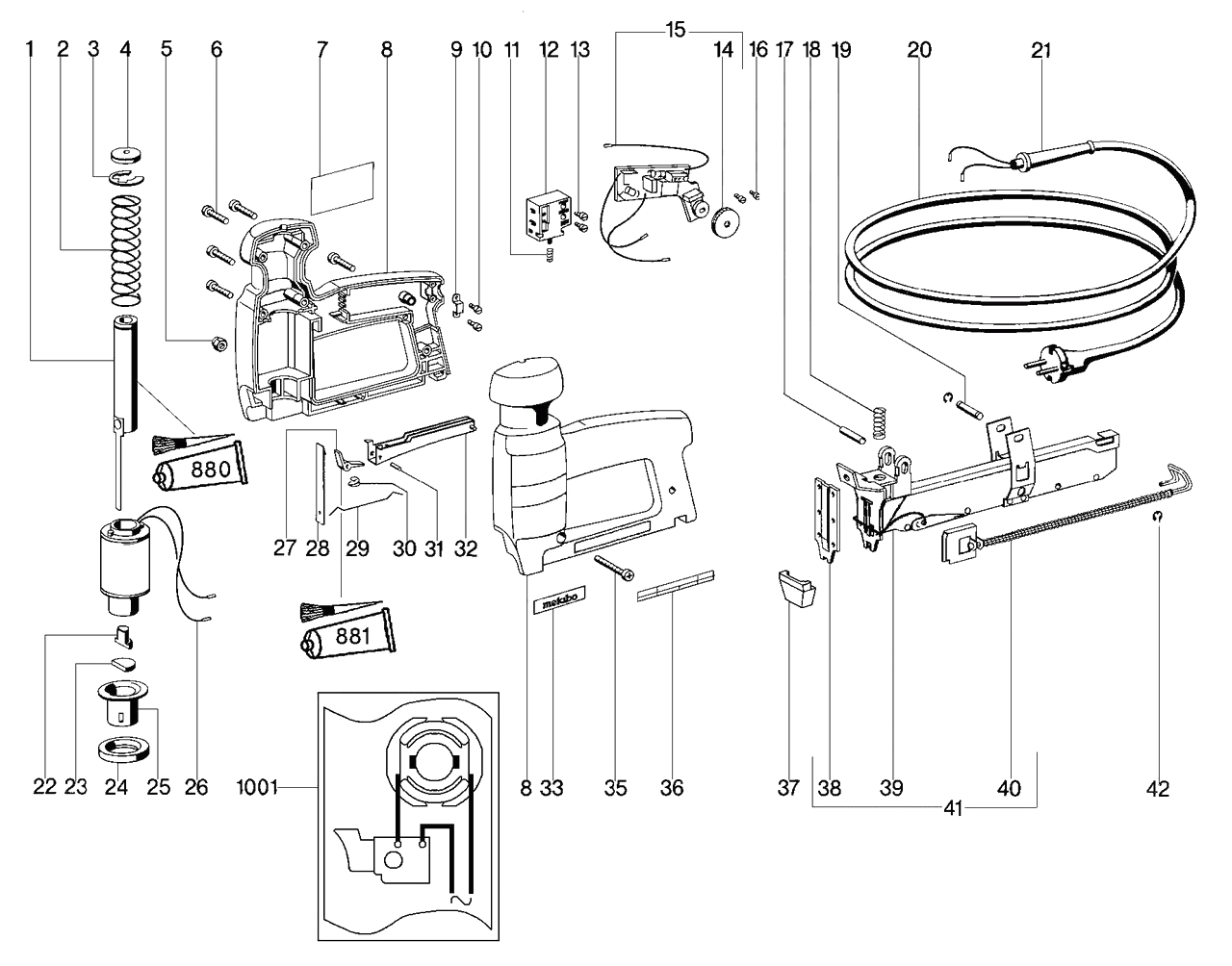 ЗАПЧАСТИ ДЛЯ СТЕПЛЕРА ЭЛЕКТРИЧЕСКОГО METABO TA E 3030 (6.03030.00) (ТИП 03030003)