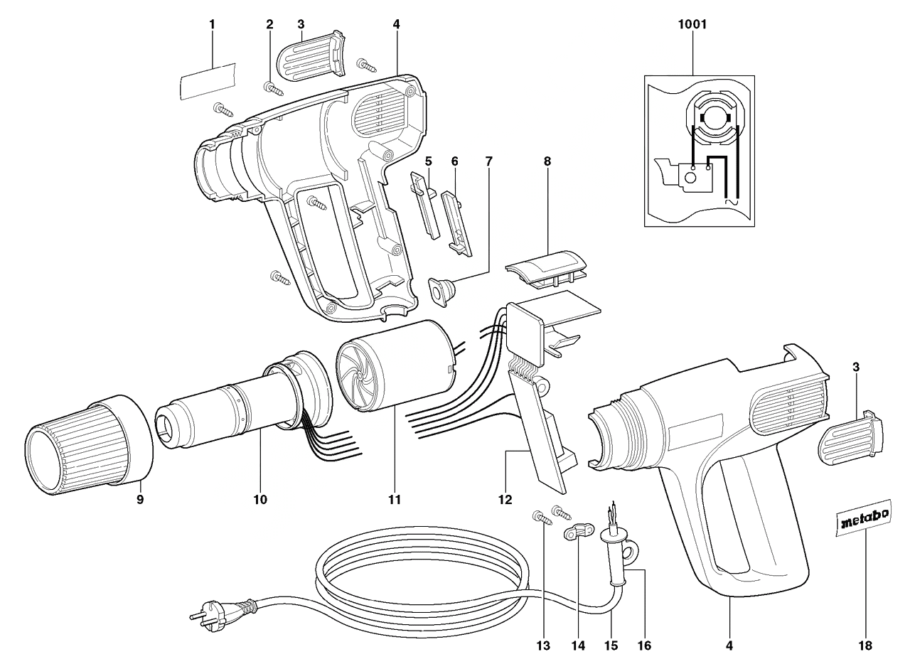 ЗАПЧАСТИ ДЛЯ ФЕНА ЭЛЕКТРИЧЕСКОГО ТЕХНИЧЕСКОГО METABO HE 2300 CONTROL (ТИП 02305000)