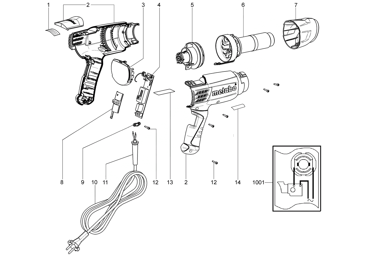 ЗАПЧАСТИ ДЛЯ ФЕНА ЭЛЕКТРИЧЕСКОГО ТЕХНИЧЕСКОГО METABO H 16-500 (6.01650.00) (ТИП 01650000)