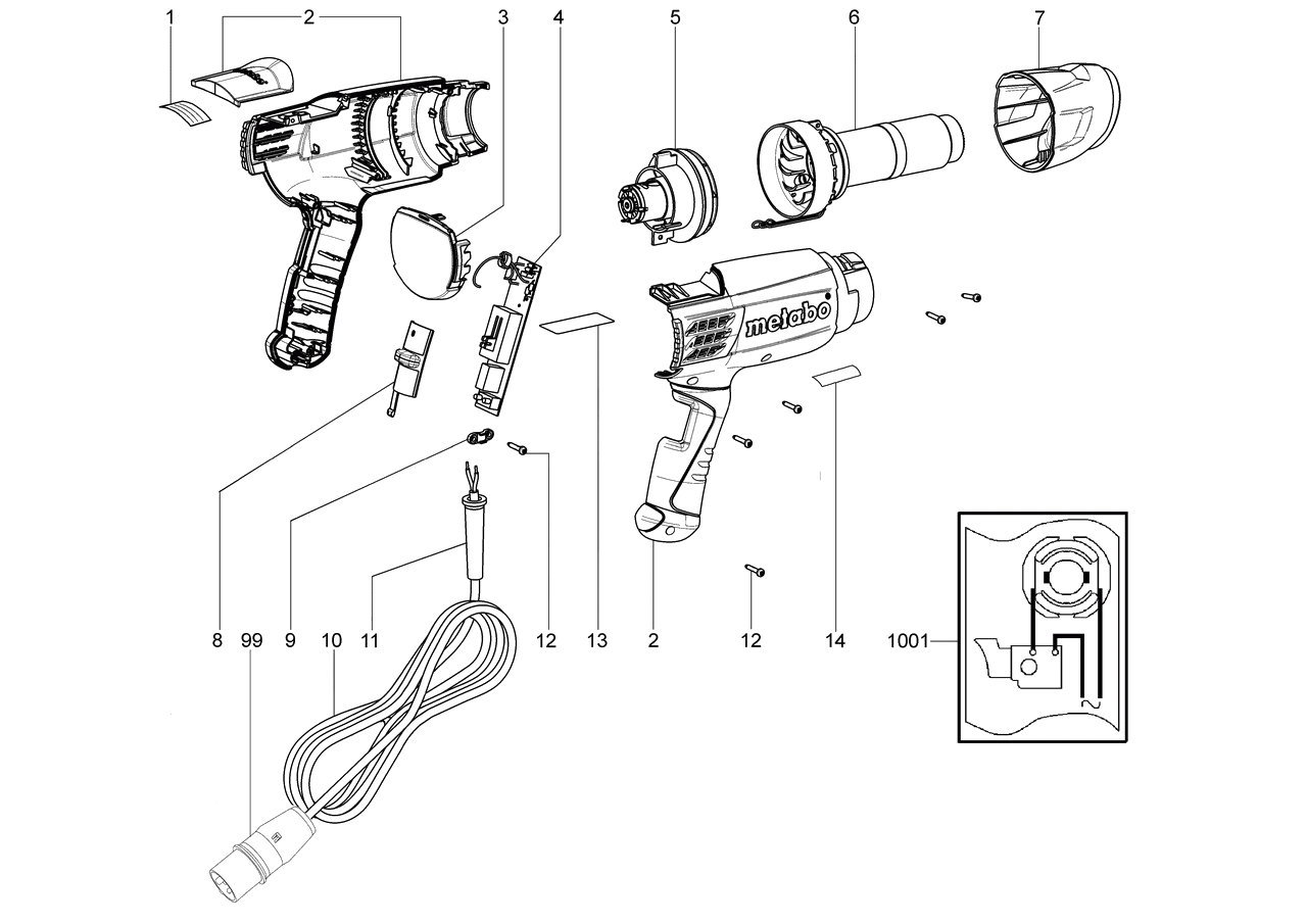 ЗАПЧАСТИ ДЛЯ ФЕНА ЭЛЕКТРИЧЕСКОГО ТЕХНИЧЕСКОГО METABO H 16-500 (ТИП 21002000)