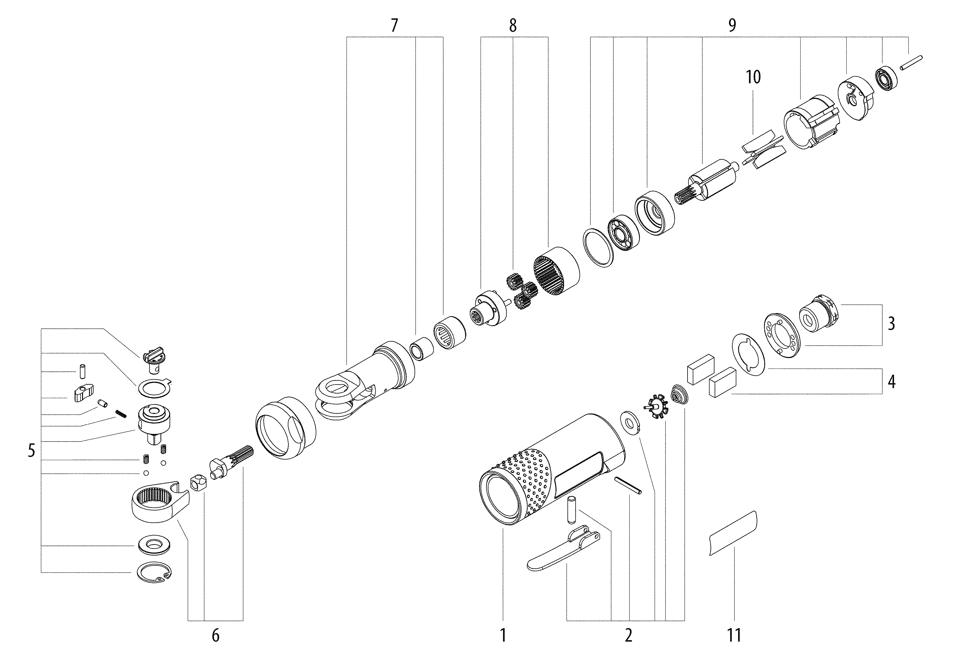 Запчасти для пневмогайковерта с трещеткой Metabo DRS 35-1/4&quot (01552000)